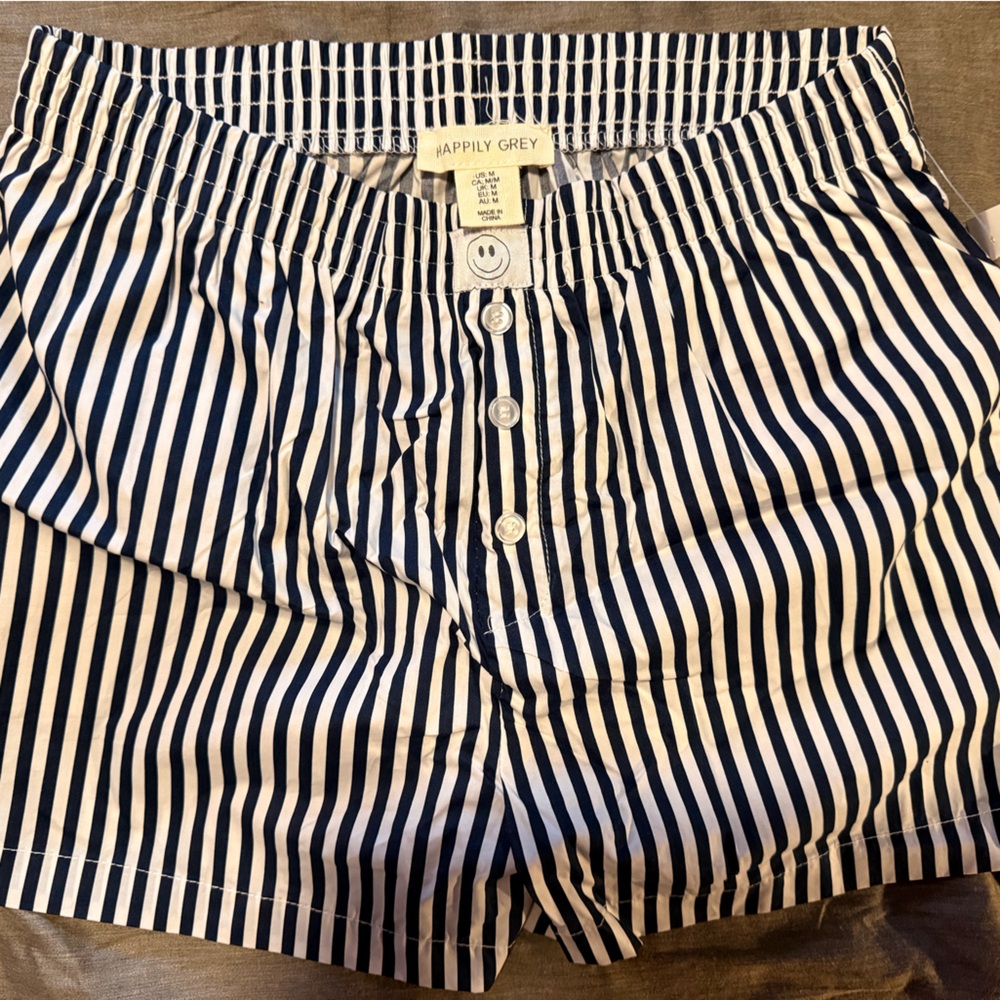 Navy and White Striped Button shorts